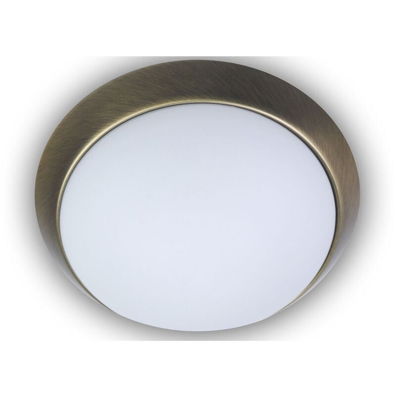 LED Deckenleuchte / Deckenschale, Opalglas matt, Dekorring Altmessing, Ø  25cm