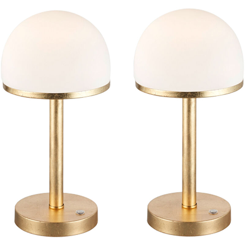 LED Gold Tischleuchte dimmbar mit Lampenschirm 2er Glas Set