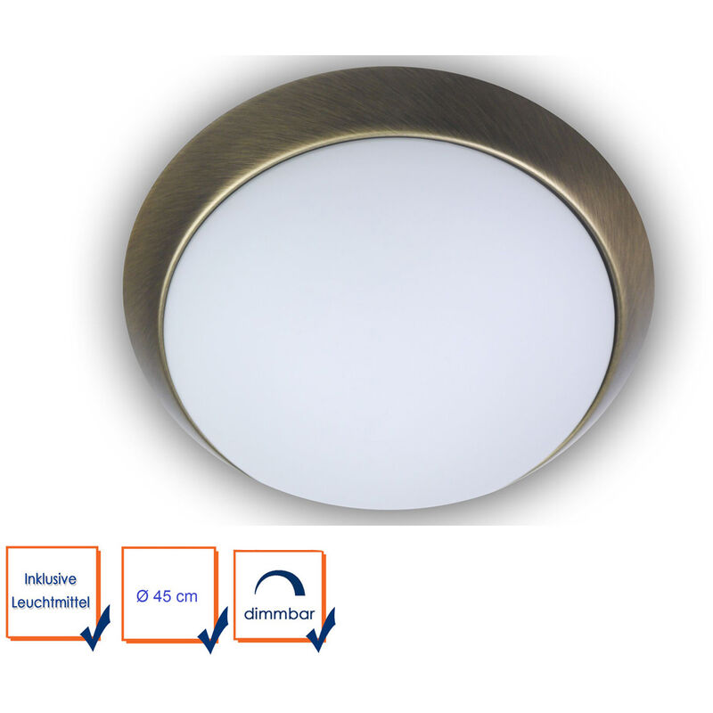 LED Deckenleuchte / Deckenschale, Altmessing, 45cm Ø Opalglas Dekorring matt