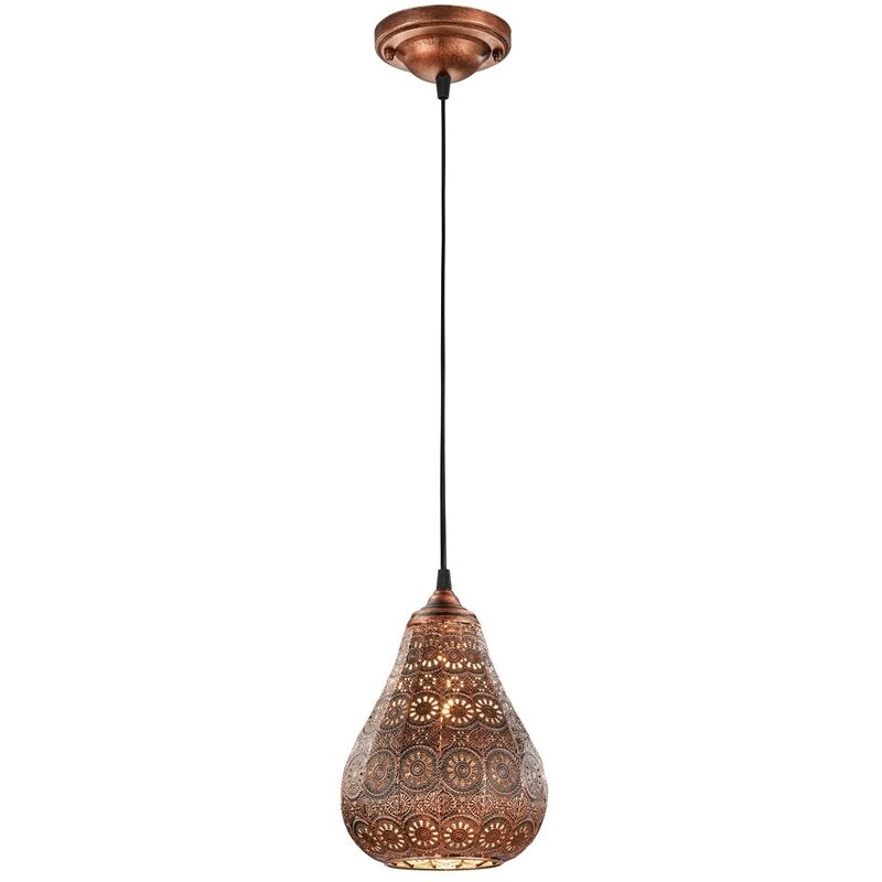 Orientalische LED Pendelleuchte im Marrakesch Design, Kupfer antik