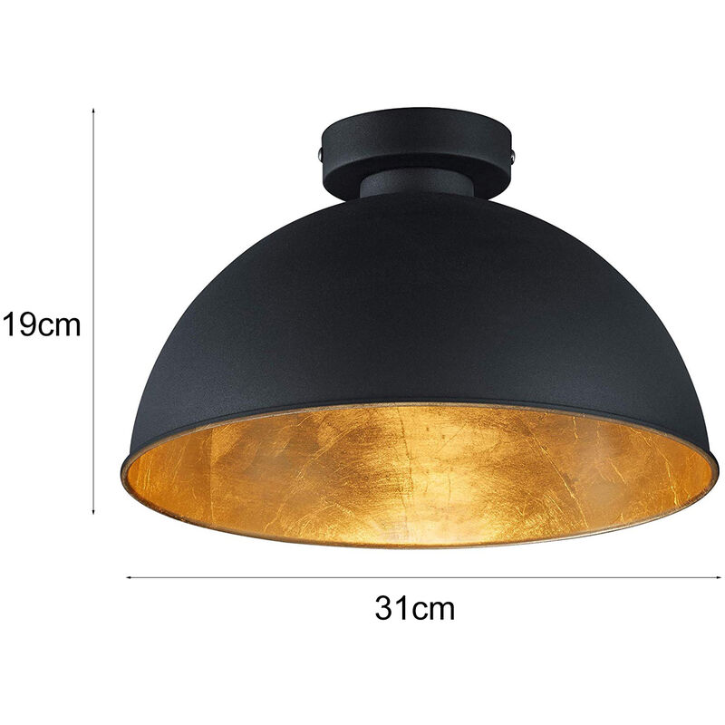 Ø31cm Deckenlampe & Schwarz Metall in Gold, LED Lampenschirm mit