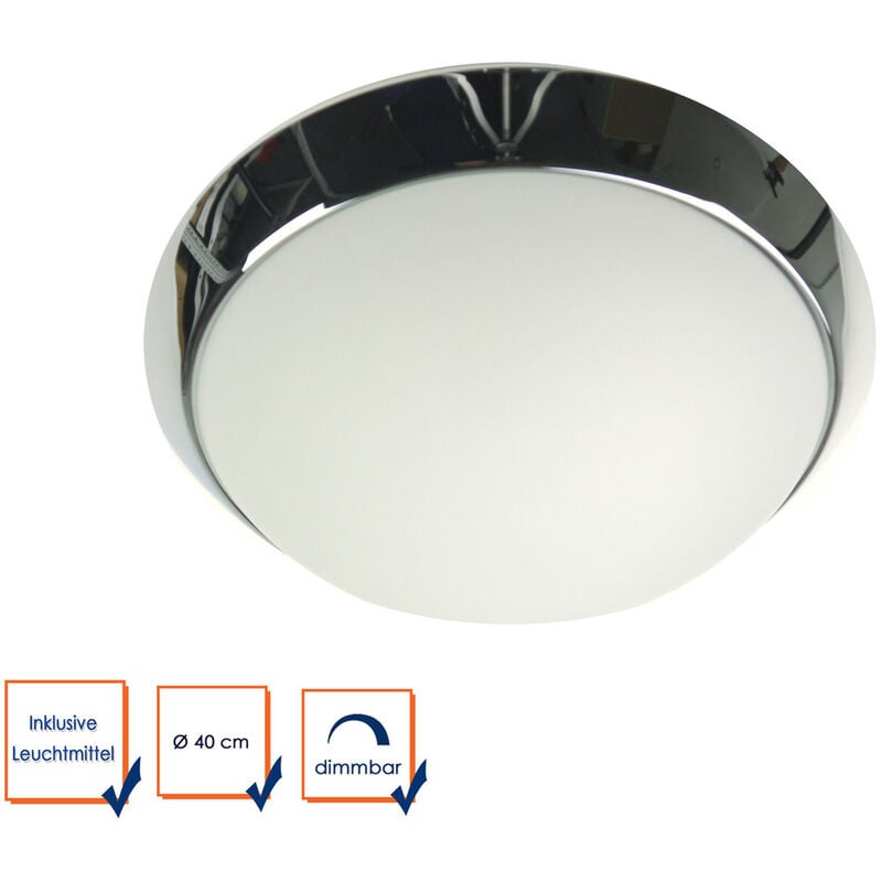 LED Deckenleuchte / Deckenschale rund, Opalglas matt, Dekorring Chrom, Ø  40cm