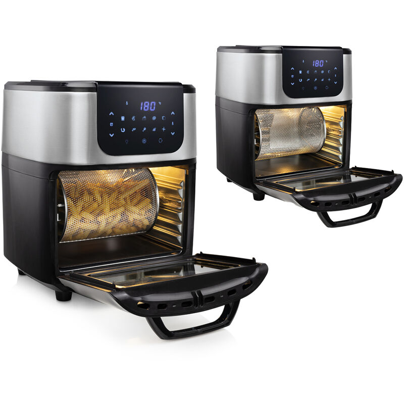 Digitale Heißluftfritteuse Mini Ofen Drehspieß 11Liter, Rotierkorb & Grill 1800W