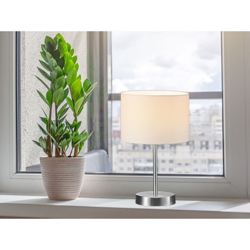 Klassische LED Silber Stoffschirm Höhe weiß, 32cm mit Tischleuchte