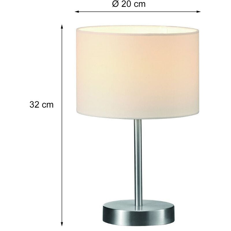Klassische LED Tischleuchte Silber mit Höhe weiß, Stoffschirm 32cm
