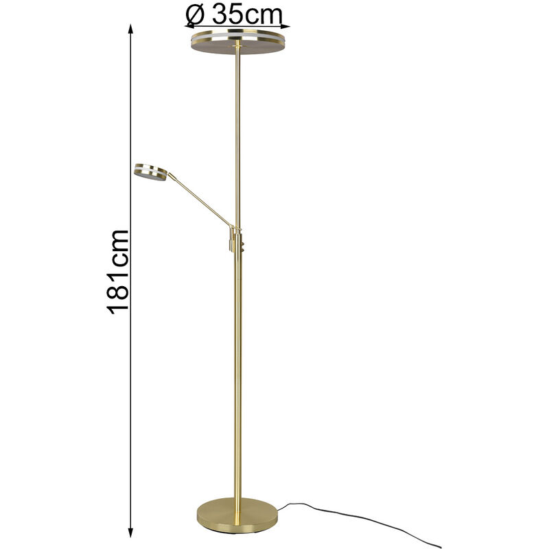 Deckenfluter FRANKLIN LED Lesearm, Großer 181cm, Messing mit Höhe