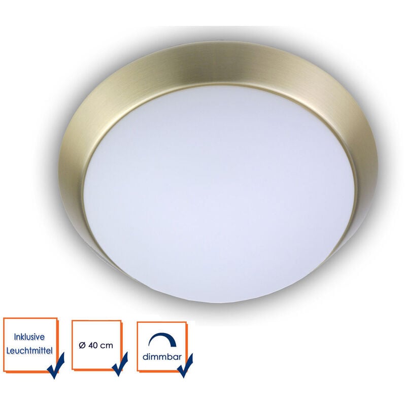 LED Deckenleuchte Deckenschale Opalglas matt Dekorring Messing matt, Ø 40cm | Deckenlampen