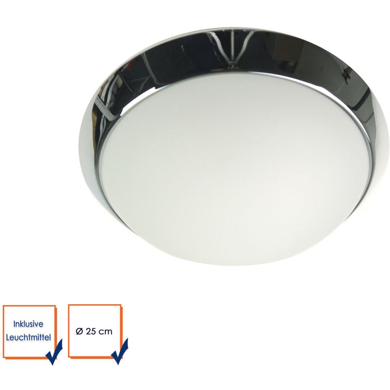 LED Deckenleuchte / Deckenschale rund, 25cm Dekorring Ø Chrom, Opalglas matt