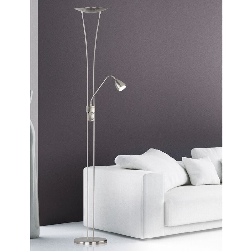 LED Deckenfluter ARIZONA mit Leselampe matt 180cm Dimmer & Silber hoch