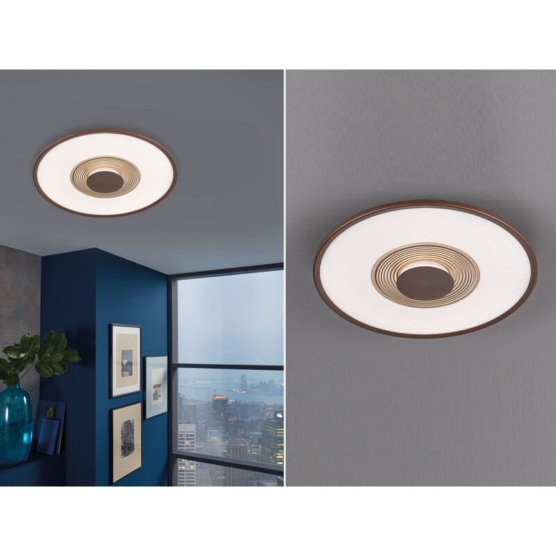 LED Deckenleuchte VEIT rund Ø62cm groß mit Fernbedienung - Gold / Rost | Deckenlampen
