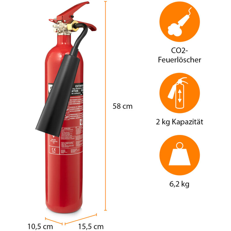 SET: CO2-Feuerlöscher, Brandklasse B, BSI Prüfzeichen, 2kg +
