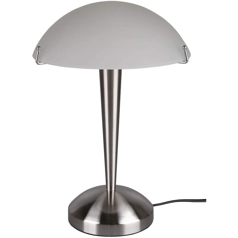 LED Tischleuchte Silber Glasschirm Weiß satiniert - Touch dimmbar, Höhe 32cm