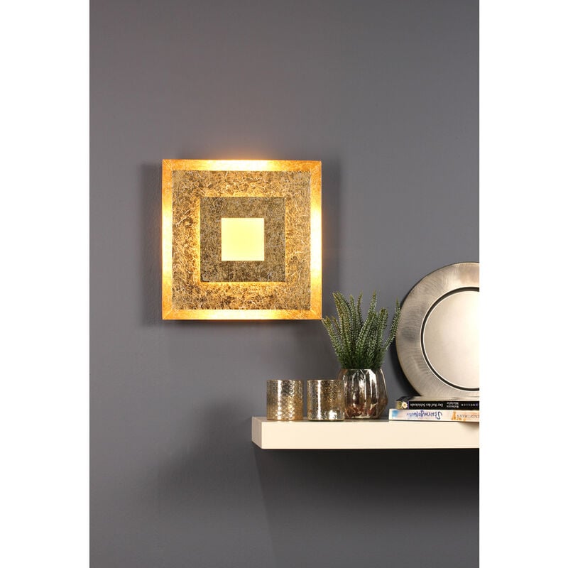 Luxuriöse LED Innenleuchte WINDOW für Wand & Decke, Blattgold Design eckig  32cm | Deckenstrahler