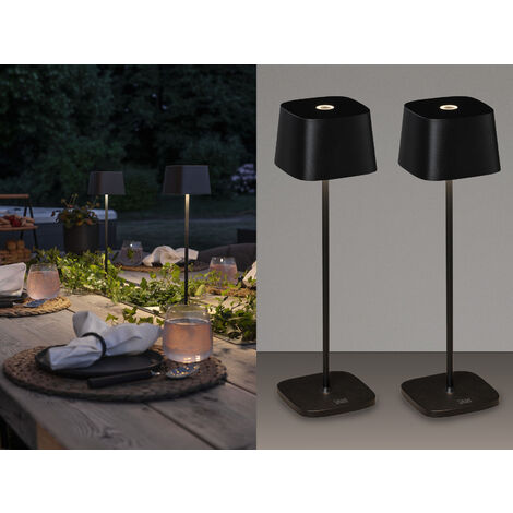 2er Set Wiederaufladbare LED Outdoor Tischleuchten dimmbar in Schwarz, Höhe 25cm (1/5)
