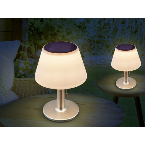 Solar Tischleuchten 2er Set mit Zugschalter, Lampenschirm weiß Höhe 28cm (1/5)