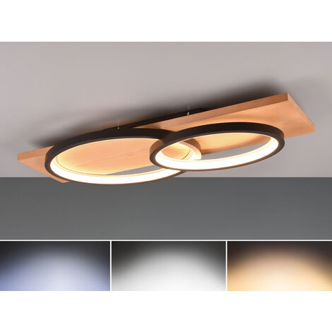 LED Deckenleuchte BARCA dimmbar Naturholz Metall Schwarz, Breite 75cm (1/5)