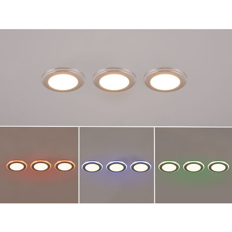 3er SET LED Einbaustrahler ARGUS Chrom mit Fernbedienung dimmbar & RGBW, Ø 8cm