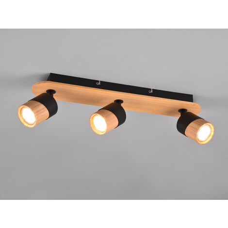 LED Deckenstrahler 3-flammig, Naturholz & Metall Schwarz, Breite 48cm (1/5)