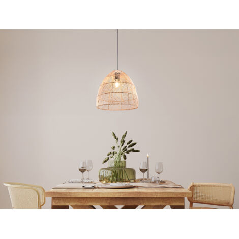 LED Pendelleuchte 1-flammig Lampenschirm Korbgeflecht aus Rattan, Ø 35cm (1/5)