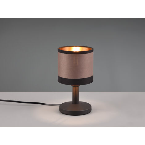 Tischleuchte DAVOS mit Stoffschirm in Taupe/Gold, Touchfunktion, Höhe 22,5cm