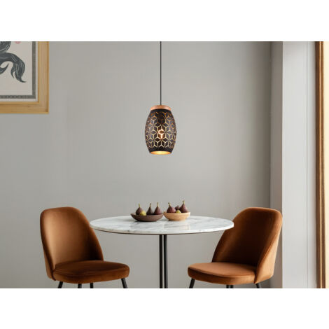 Kleine LED Pendelleuchte in Schwarz/Gold mit ausgefallenem Stanzmuster, Ø 15cm (1/5)