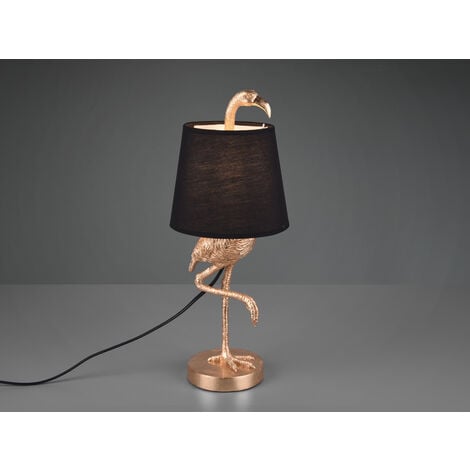 Retro Tischleuchte LOLA Flamingo Gold mit Stoffschirm in Schwarz, Höhe 42cm | Tischlampen