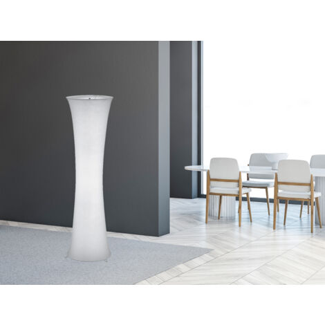 Kleine Stehlampe GRAVIS Lichtsäule rund aus Stoff in Weiß, Höhe 123cm