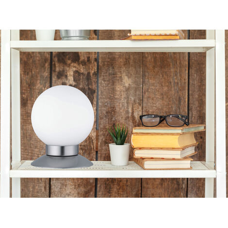 LED Tischleuchte PRINCESS Silber Glasschirm Weiß dimmbar Touchsensor, Höhe 13cm (1/5)