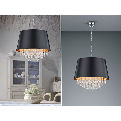 Pendelleuchte LORELEY mit Stoffschirm Schwarz Gold & Kristall, Ø 50cm (1/5)