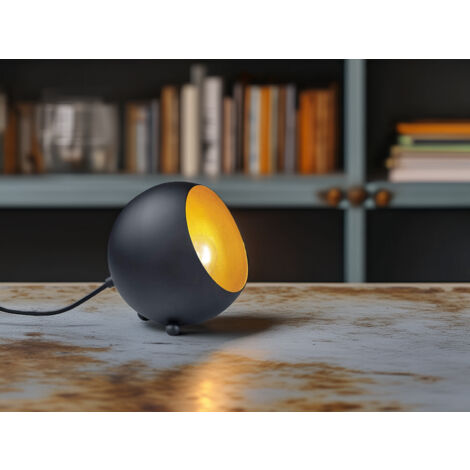 Kleine Tischlampe BILLY rund aus Metall in Schwarz & Gold, Höhe 16cm