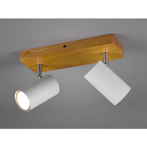 Deckenstrahler MARLEY Weiß mit Holz 2-flammig, Breite 26cm (1/5)