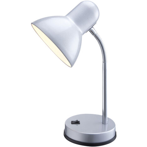 Funktionale Schreibtischlampe / Tischleuchte BASIC in Silber, Flexrohr (1/2)