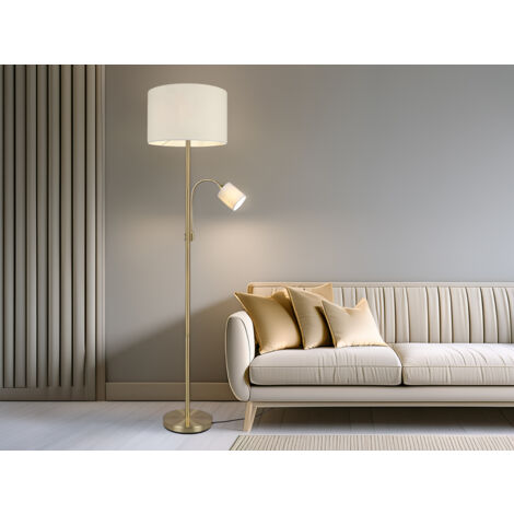 Stehleuchte HOTEL Messing mit Leselampe, Stoffschirm Creme, Höhe 170cm