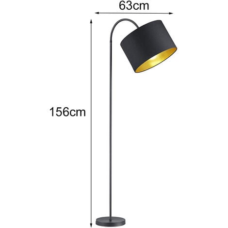 Stehleuchte HOSTEL mit Flexgelenk und Schwarz/Gold Lampenschirm TEXTIL in Ø35cm