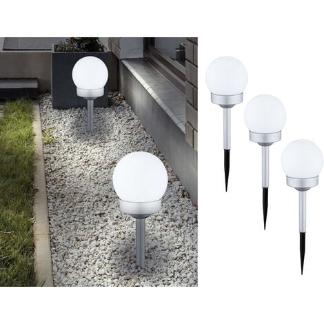 LED Solarkugeln Garten 3er SET, Leuchtkugel Ø 10cm mit Erdspieß