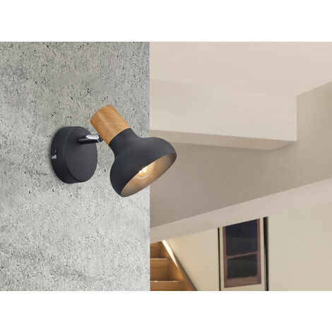 LED Wandstrahler Metall Schwarz mit Holzoptik, Breite 10cm (1/5)