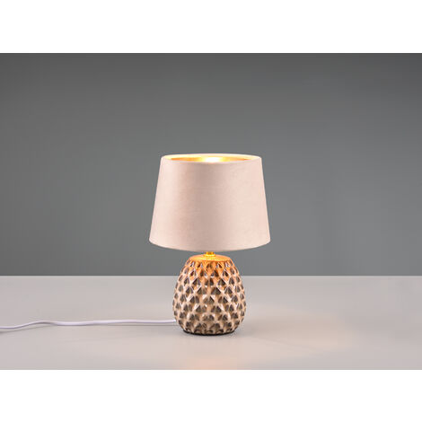 LED Retro Tischleuchte mit Samtschirm in Beige/Gold, Höhe 27cm