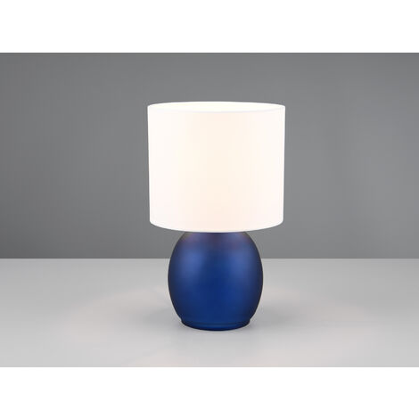 Tischleuchte VELA mit Glasfuß Blau und Stoffschirm Weiß, Höhe 29cm | Tischlampen