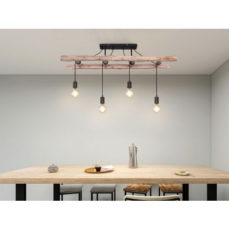 LED Deckenleuchte 4-flammig mit Leiter Holzbalken, Breite 115cm (1/5)