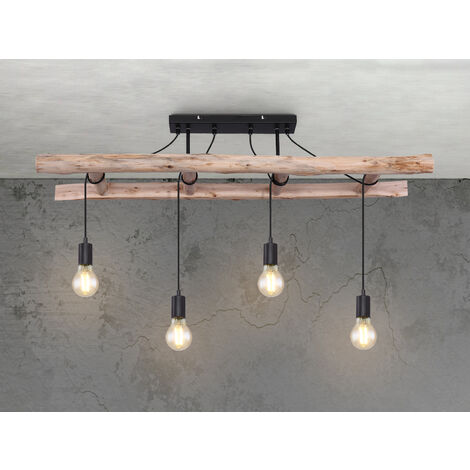 LED Deckenleuchte 4-flammig mit Leiter Holzbalken, Breite 115cm | Deckenlampen