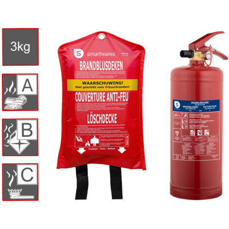 Pulverfeuerlöscher, Brandklassen A, B, C, 3kg + Löschdecke 100 x 100cm (1/5)