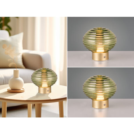 2er SET Retro Akku Tischleuchten mit Glas Lampenschirm Grün, Höhe 14cm