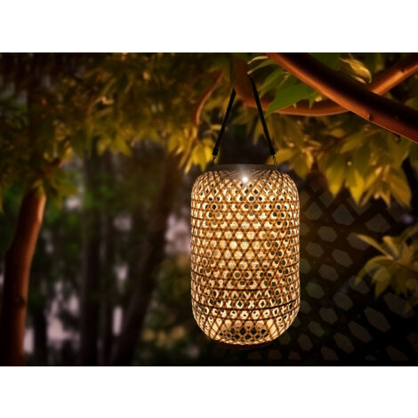 LED Solarlaterne AURE hängend aus Bambus Korbgeflecht mit Sisalseil, Höhe 56cm