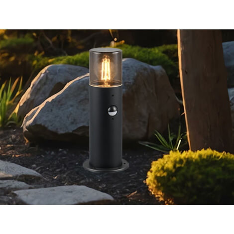 LED Sockelleuchte Schwarz Rauchgrau mit Bewegungsmelder, Höhe 30cm