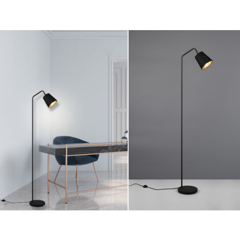 LED Stehleuchte Spot schwenkbar, Metall & Stoffschirm Schwarz/Gold, Höhe 148cm (1/5)