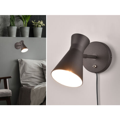 LED Wandstrahler Metall Schwarz mit Schalter & Stecker, Breite 12cm (1/5)