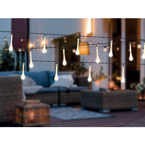 Solarbetriebene LED Outdoor Lichterkette mit 20 Tropfen, Länge 2,8 Meter