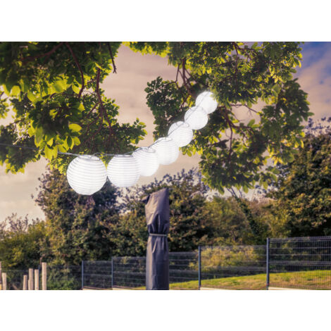 Solarbetriebene LED Outdoor Lichterkette mit 10 weißen Lampions, Länge 3 Meter