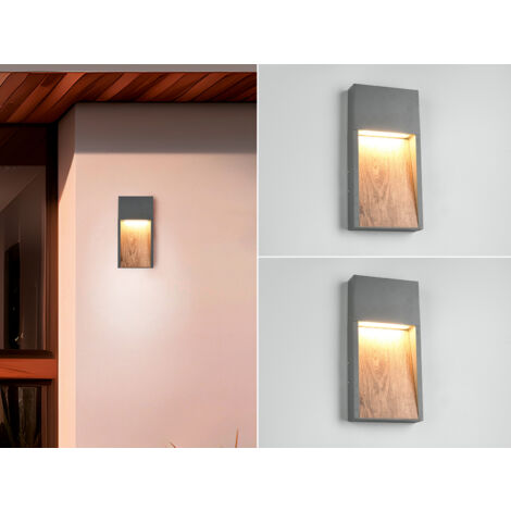 2er Set LED Außenwandleuchten in Anthrazit & Holzoptik, Höhe 33cm (1/5)