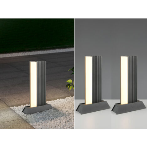 2er Set flache LED Sockelleuchten aus Aluminium in Anthrazit, Höhe 50cm (1/5)